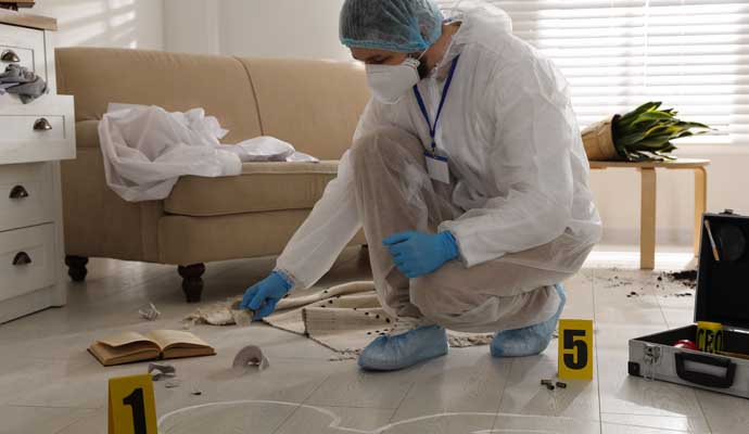 A professional inspecting a crime scene