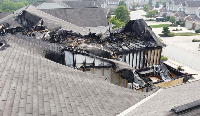 A house with severe fire damage