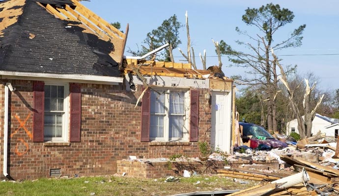storm damaged house