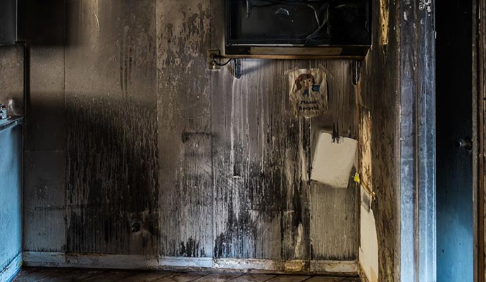 fire damaged kitchen dry wall