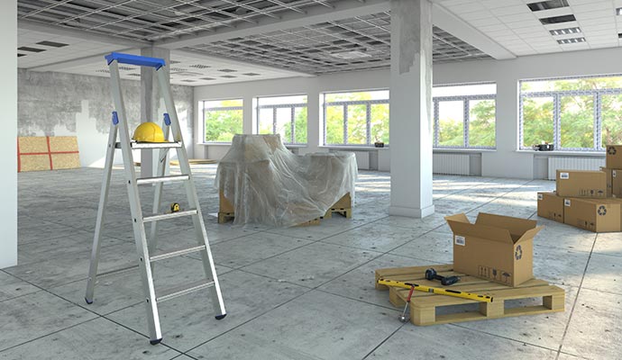  interior of a partially renovated room