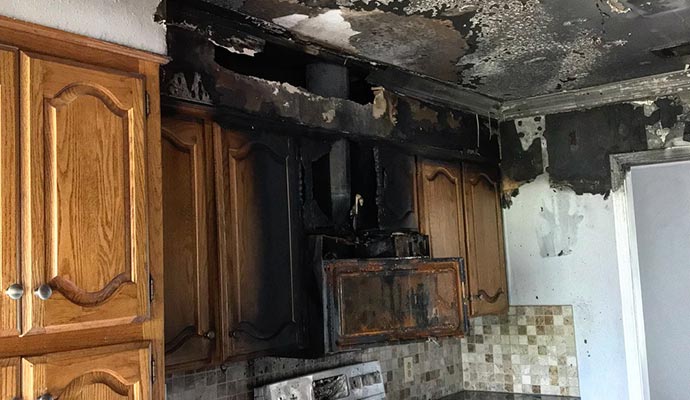 Soot damaged kitchen